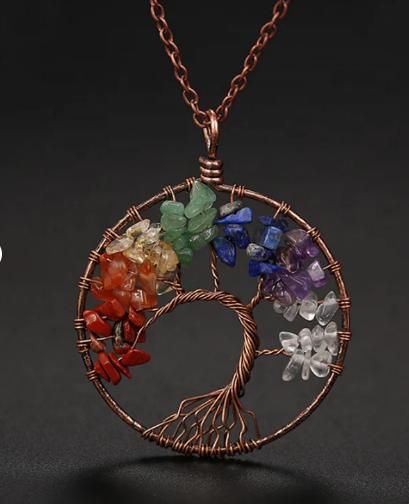 Handmade Bohemian Tree of Life Wire Quartz Stone Necklace