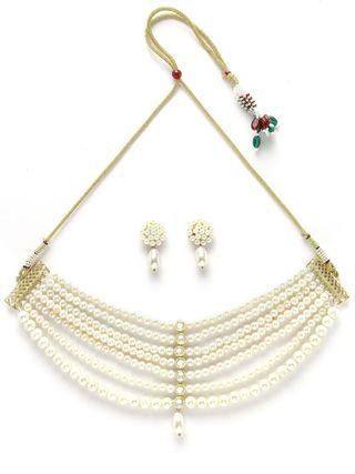 Karatcart Pearl Beaded Kundan Choker Necklace Set for Women