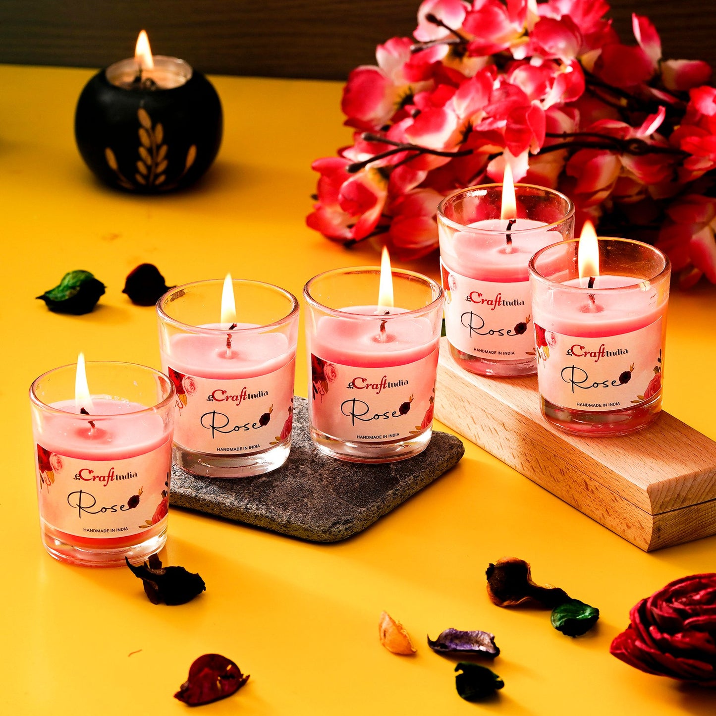 eCraftIndia Set of 5 Rose Scented Glass Candle