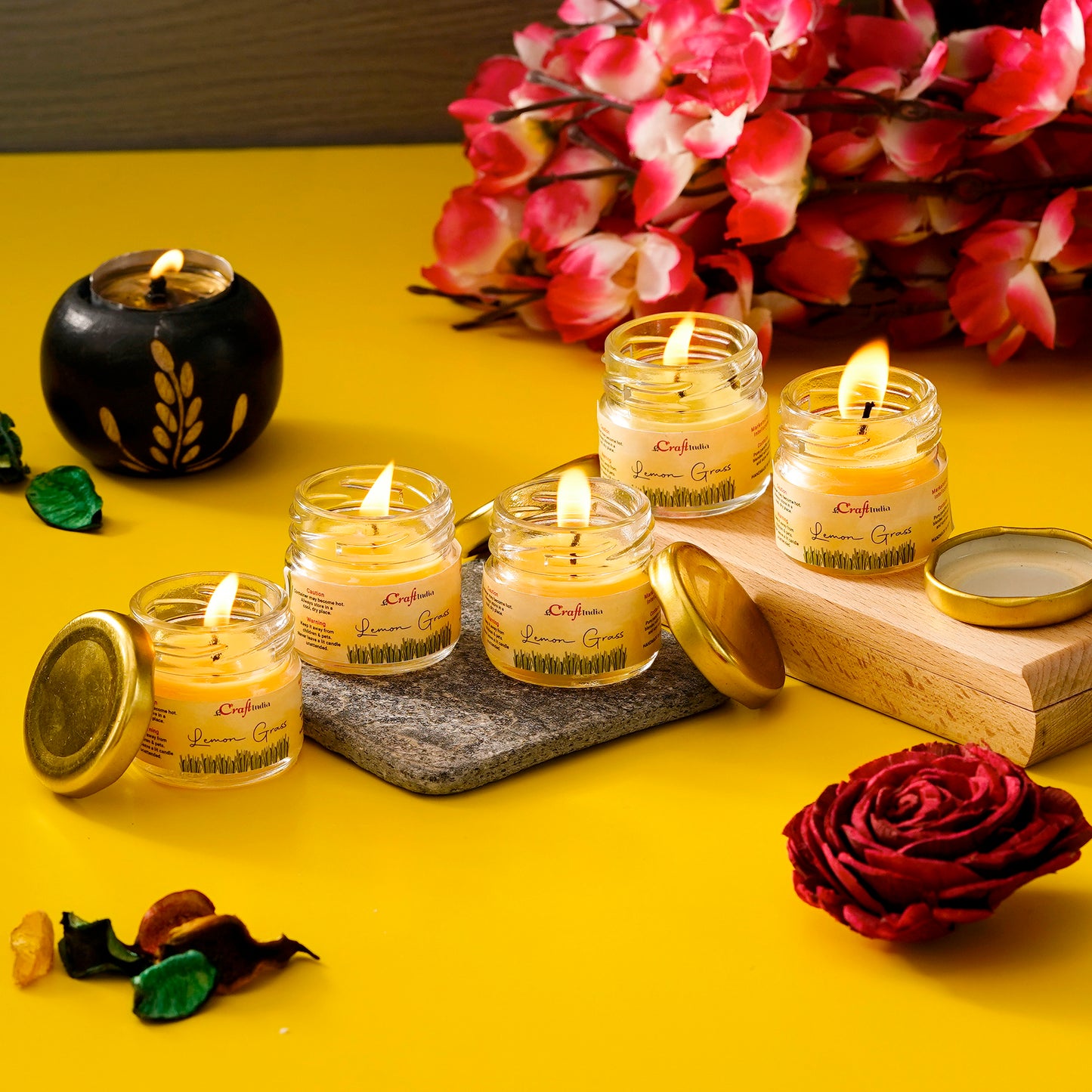 eCraftIndia Set of 5 Lemon Grass Scented Minijar Candle