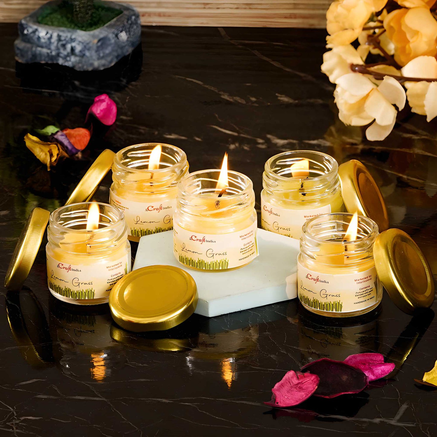 eCraftIndia Set of 5 Lemon Grass Scented Minijar Candle